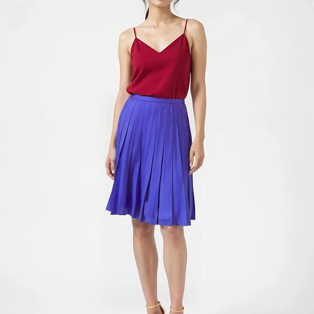 Dana Buchman Orchid Royal Purple Pleated A-Line Flat Front Wool Dress Skirt M 8